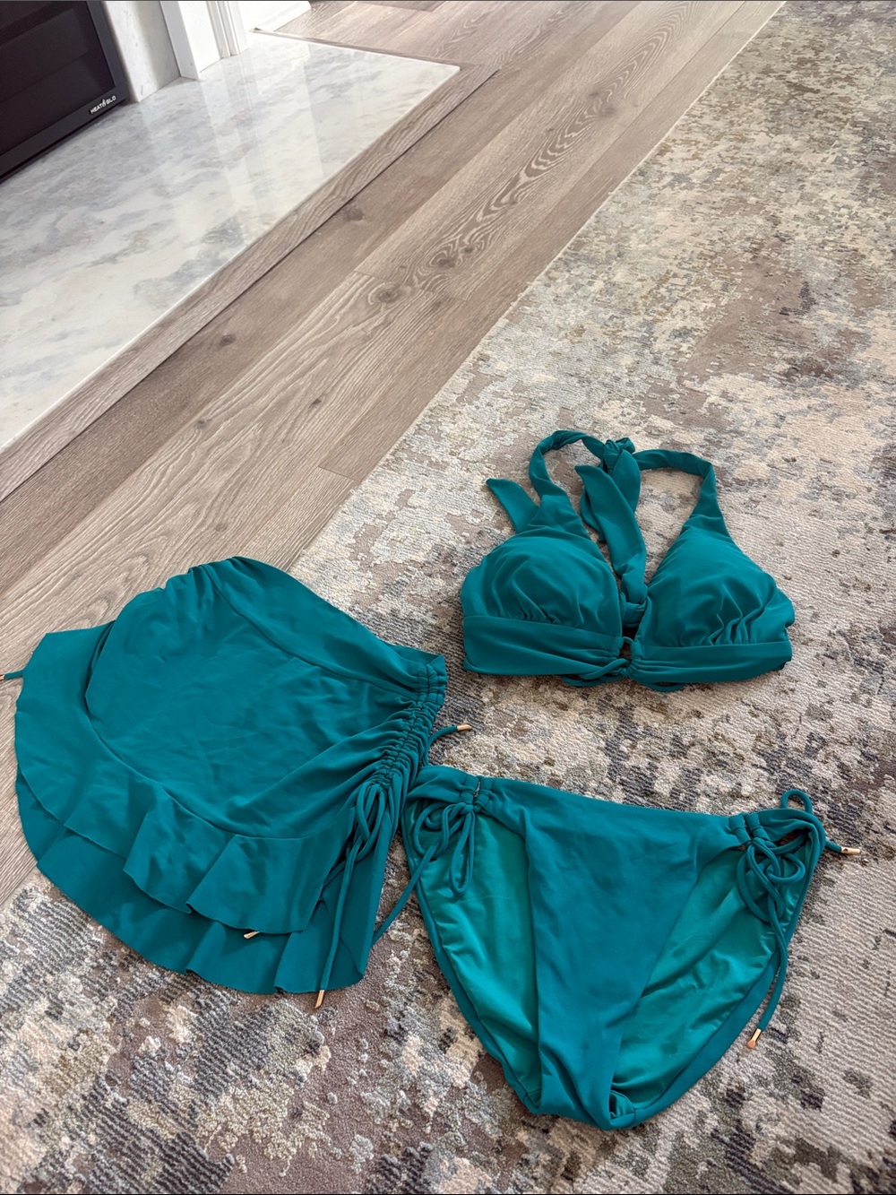 Robin Piccone Teal Bikini Set with Skirt Cover-Up